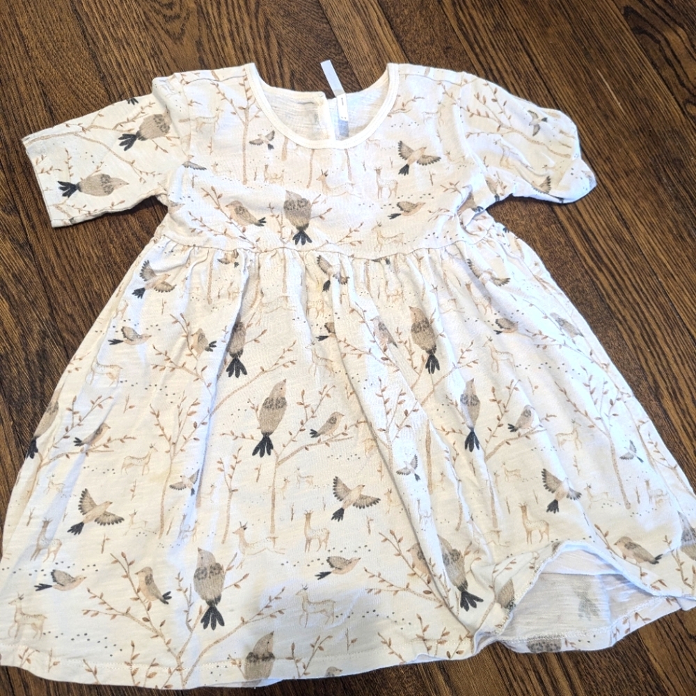 Rylee + Cru Charming Cream Bird Print Kids Dress